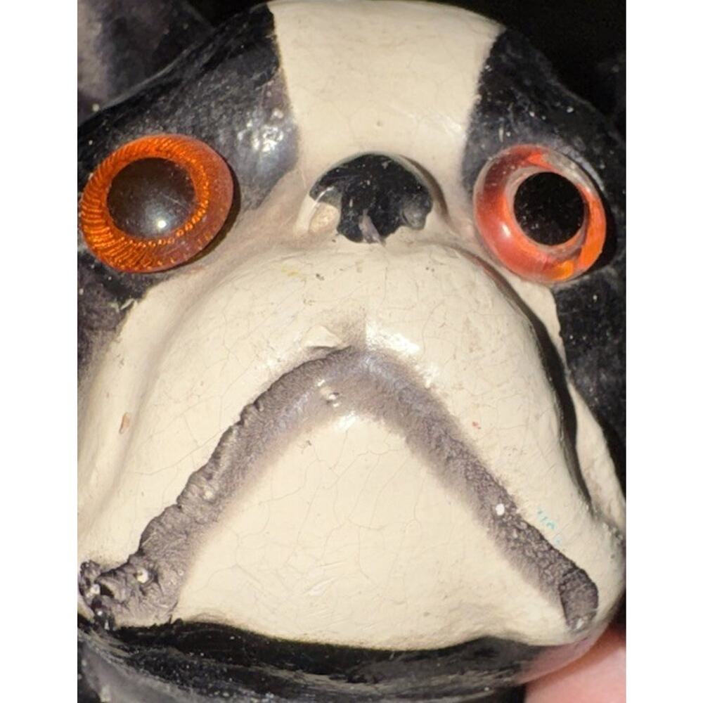 Vintage Bulldog Nodding Dog Figurine Articulated Bobble Head Glass Eyes 5” - Picture 8 of 10